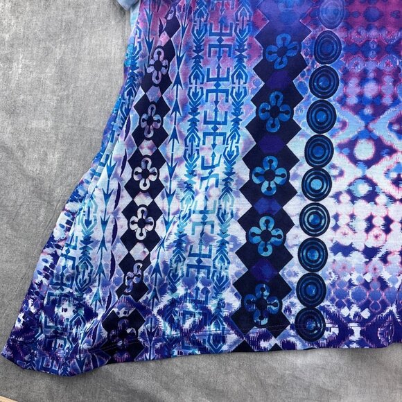 Catherines Top Women 5XLarge 34/36W Blue Purple‎ Embellished Batik Tunic Boho - Picture 3 of 11